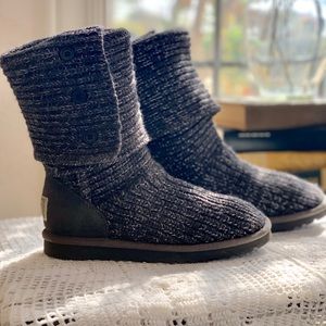 UGG Cardy Tall Gray Metallic Knit Button Boots